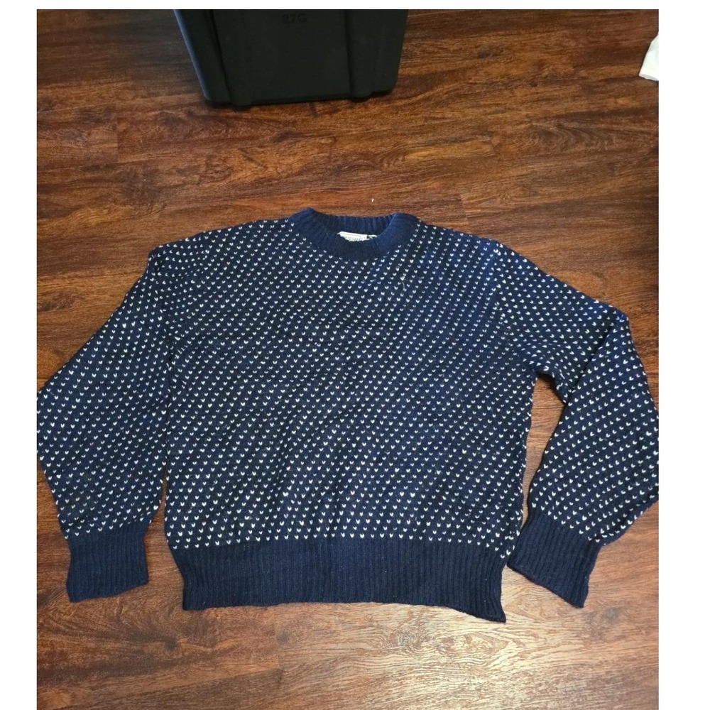 Vintage American Eagle Sportswear Wool Sweater Small Made USA Navy Fair Isle